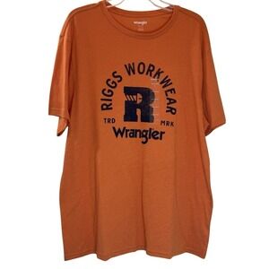 Wrangler Riggs Graphic T Shirt Mens Large Orange Casual Crew Comfort Everyday